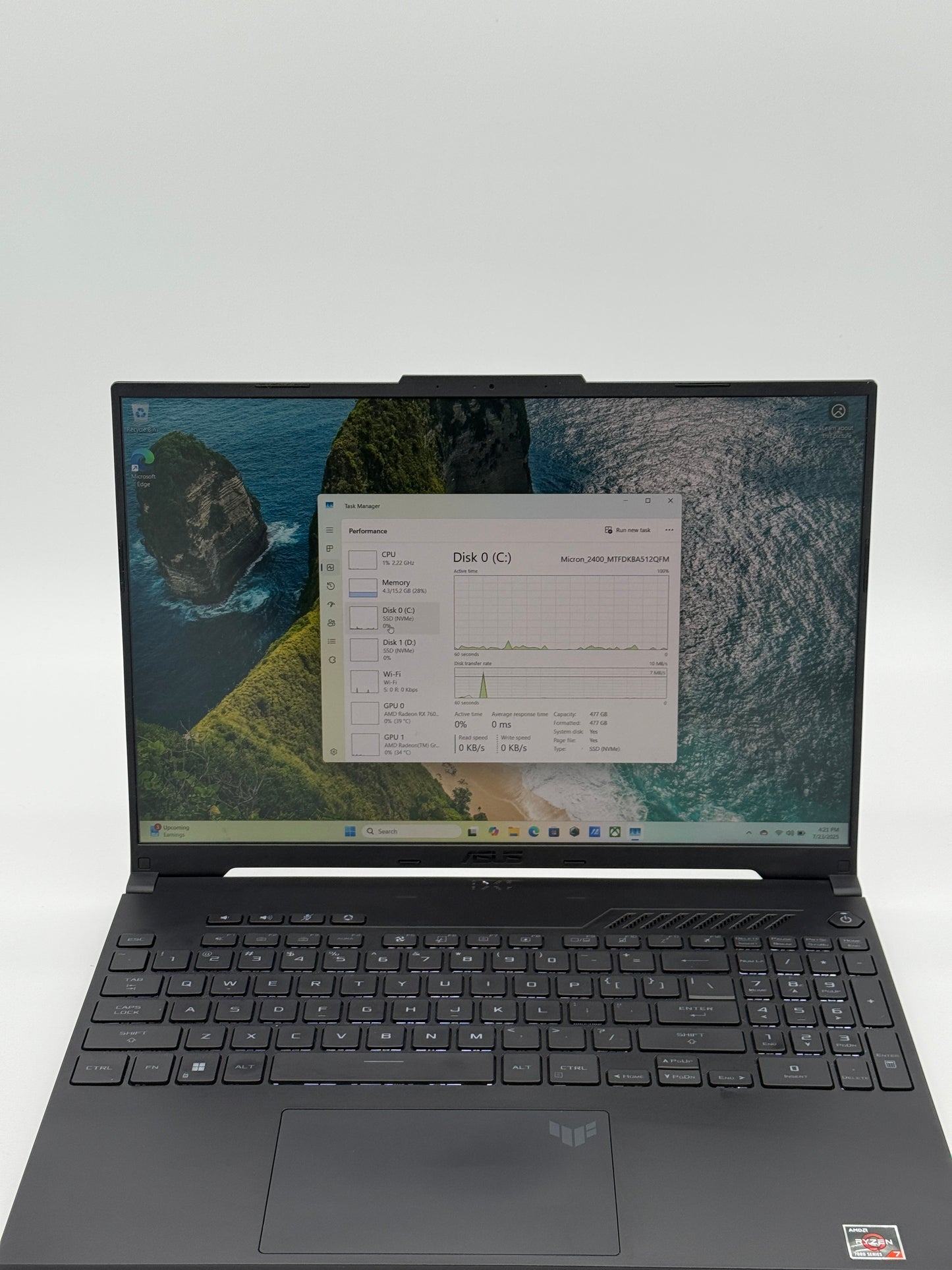 ASUS TUF GAMING A16 FA617 Laptop - AMD Ryzen 7 7735HS with Radeon Graphics AMD Radeon 7600S, 16GB RAM, 2TB SSD and 512 SSD, 15" - Used