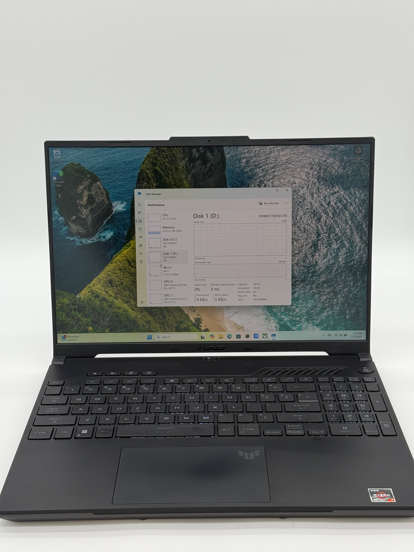 ASUS TUF GAMING A16 FA617 Laptop - AMD Ryzen 7 7735HS with Radeon Graphics AMD Radeon 7600S, 16GB RAM, 2TB SSD and 512 SSD, 15" - Used