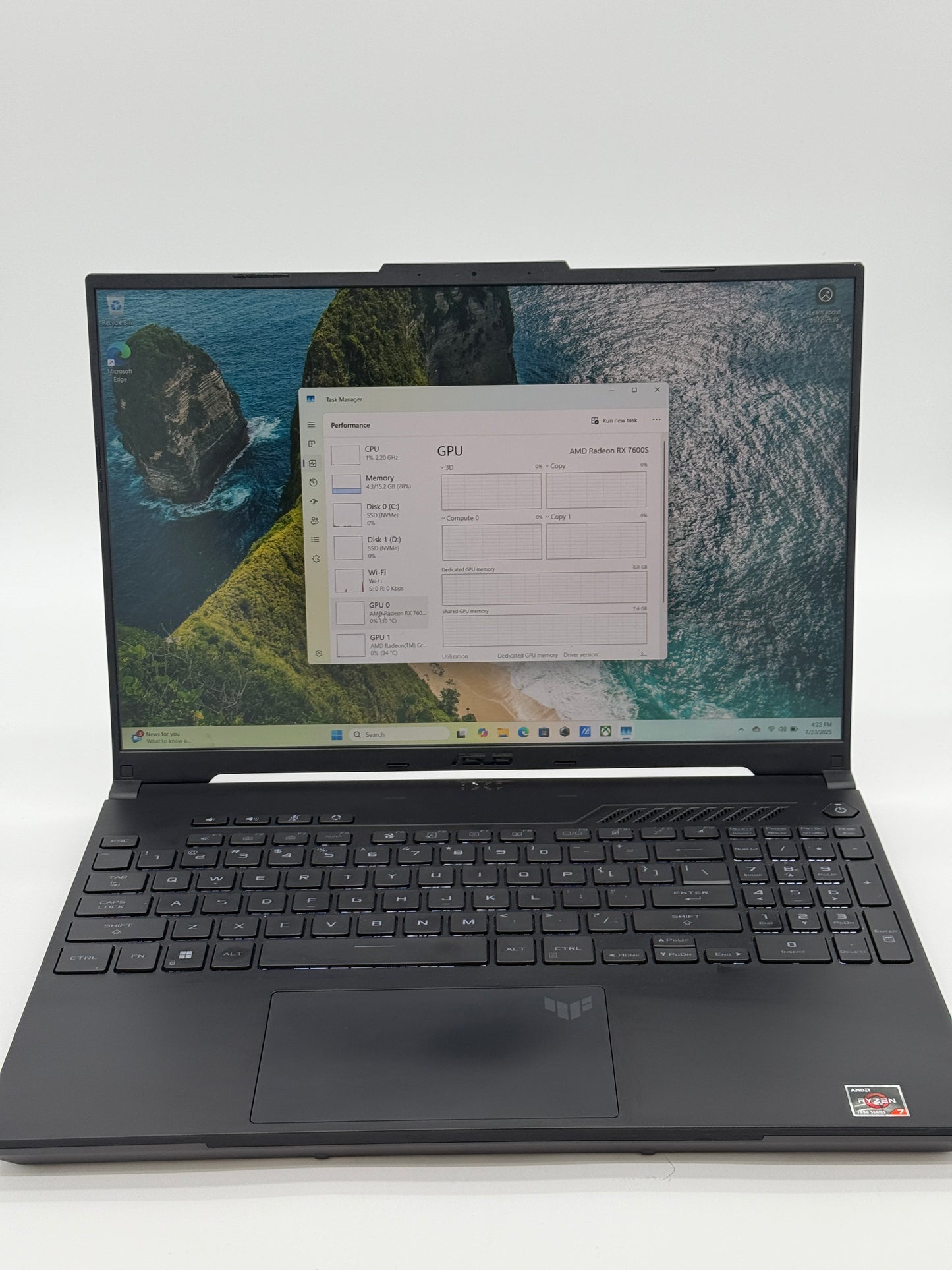 ASUS TUF GAMING A16 FA617 Laptop - AMD Ryzen 7 7735HS with Radeon Graphics AMD Radeon 7600S, 16GB RAM, 2TB SSD and 512 SSD, 15" - Used