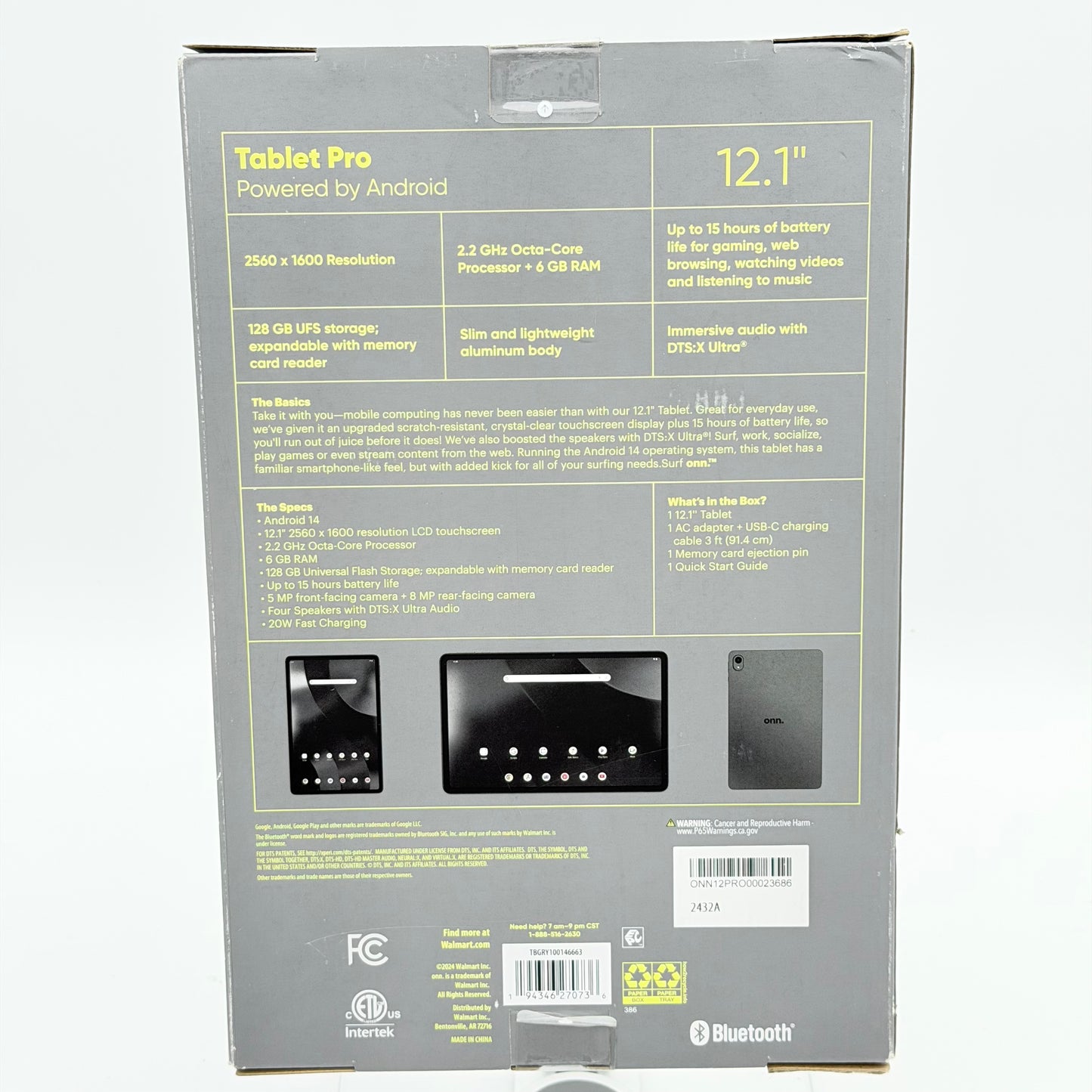 Onn Surf 12.1" Tablet Pro - Black - 128GB - (New In Box  Sealed)