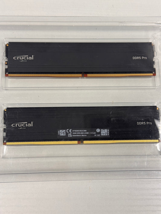 Crucial 32GB DDR5 Pro Kit 2x16GB 6000MHz Overclocking Memory Black UDIMM