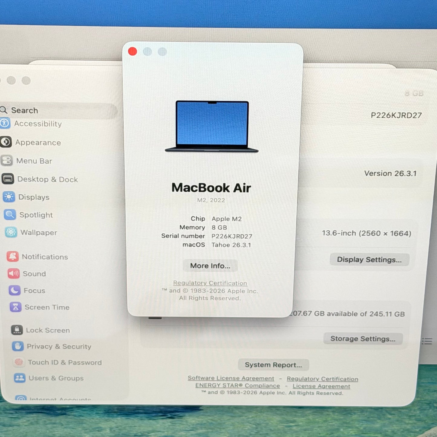 Apple MacBook Air 13" M2 2023 A2681 Midnight 8GB RAM 256GB SSD Retina Laptop
