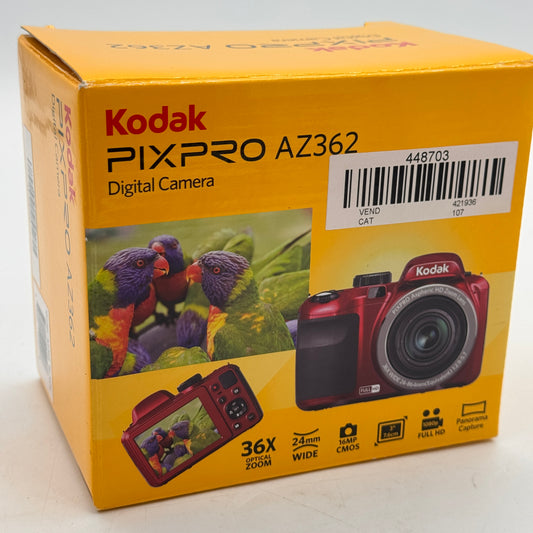 Kodak PIXPRO AZ362 16.0MP 36x Zoom Digital Camera Red
