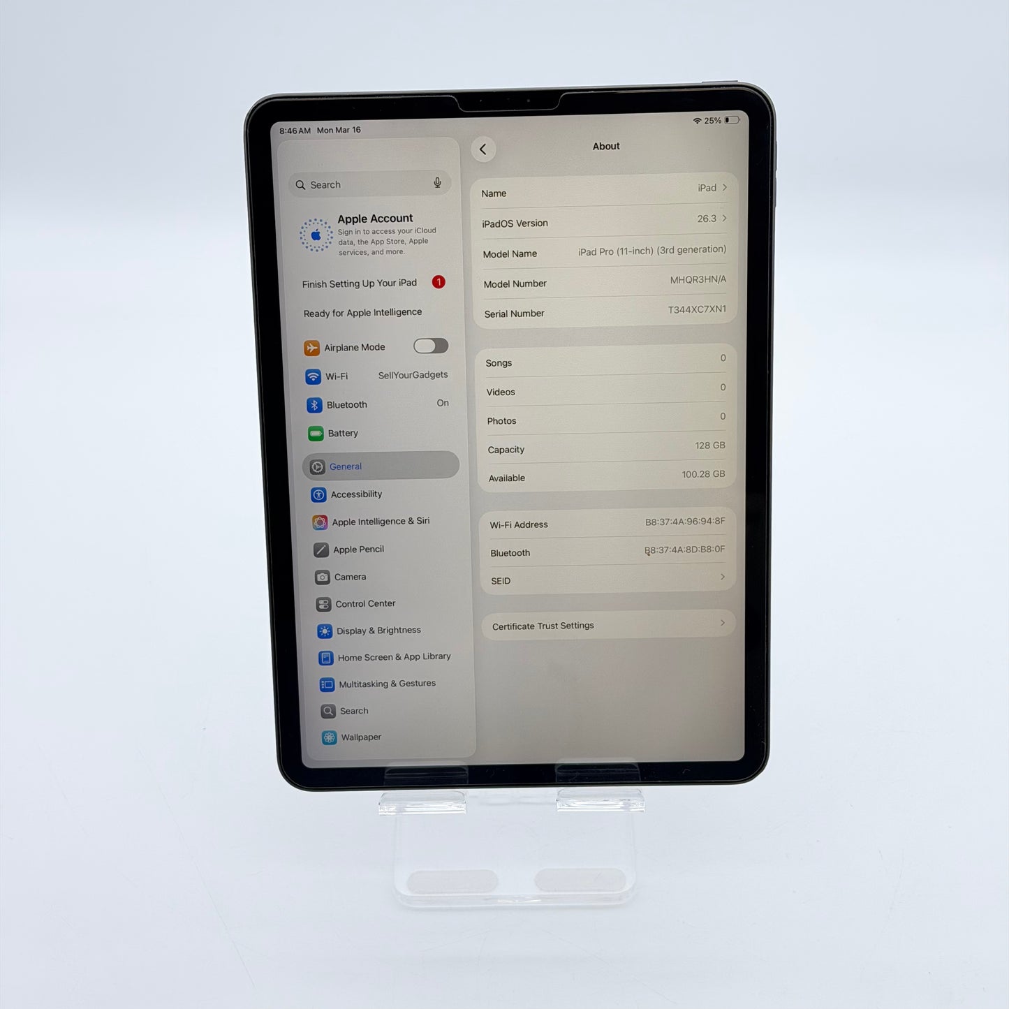 Apple iPad Pro 11" 3rd Gen A2377 2021 128GB Wi-Fi Space Gray Used A Condition