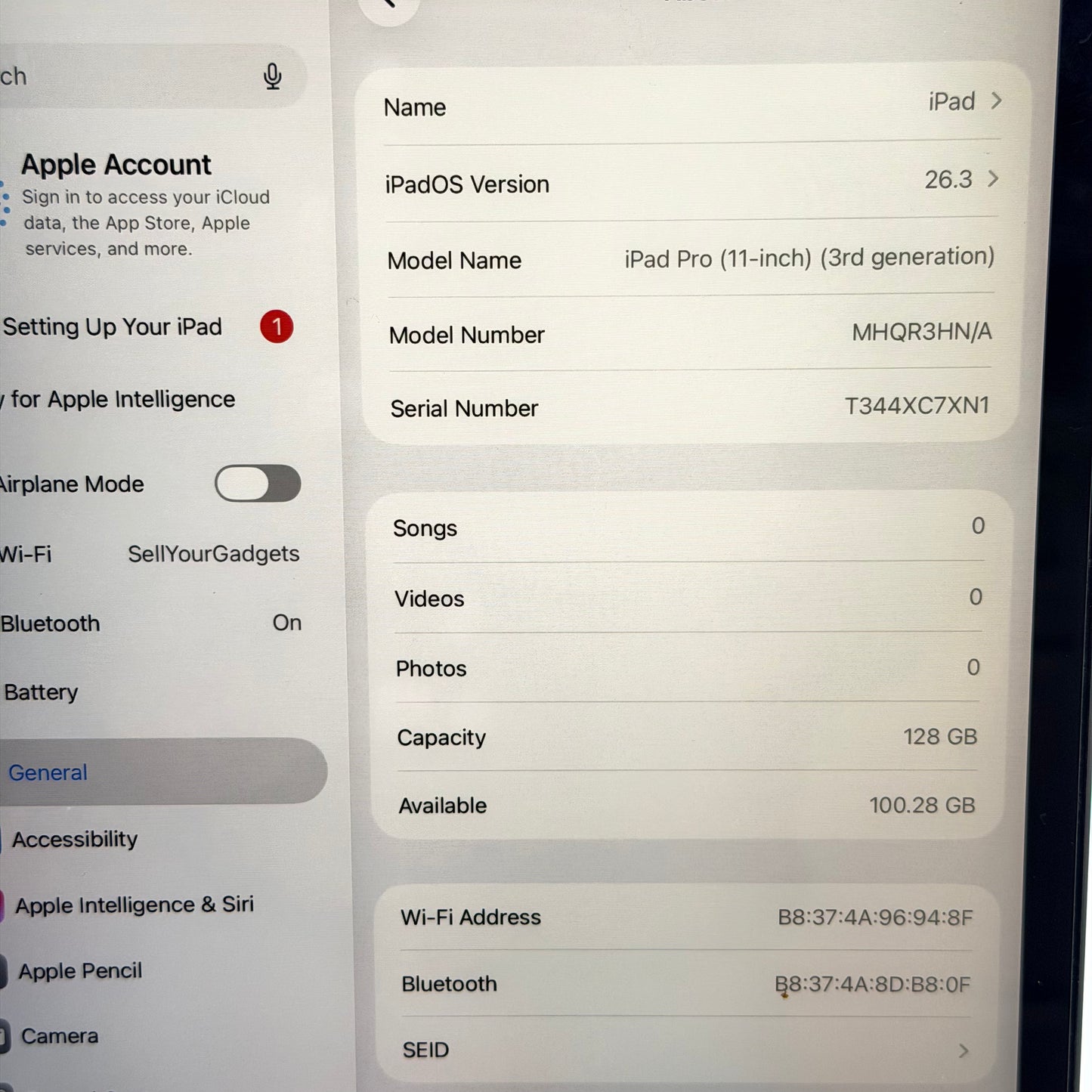 Apple iPad Pro 11" 3rd Gen A2377 2021 128GB Wi-Fi Space Gray Used A Condition