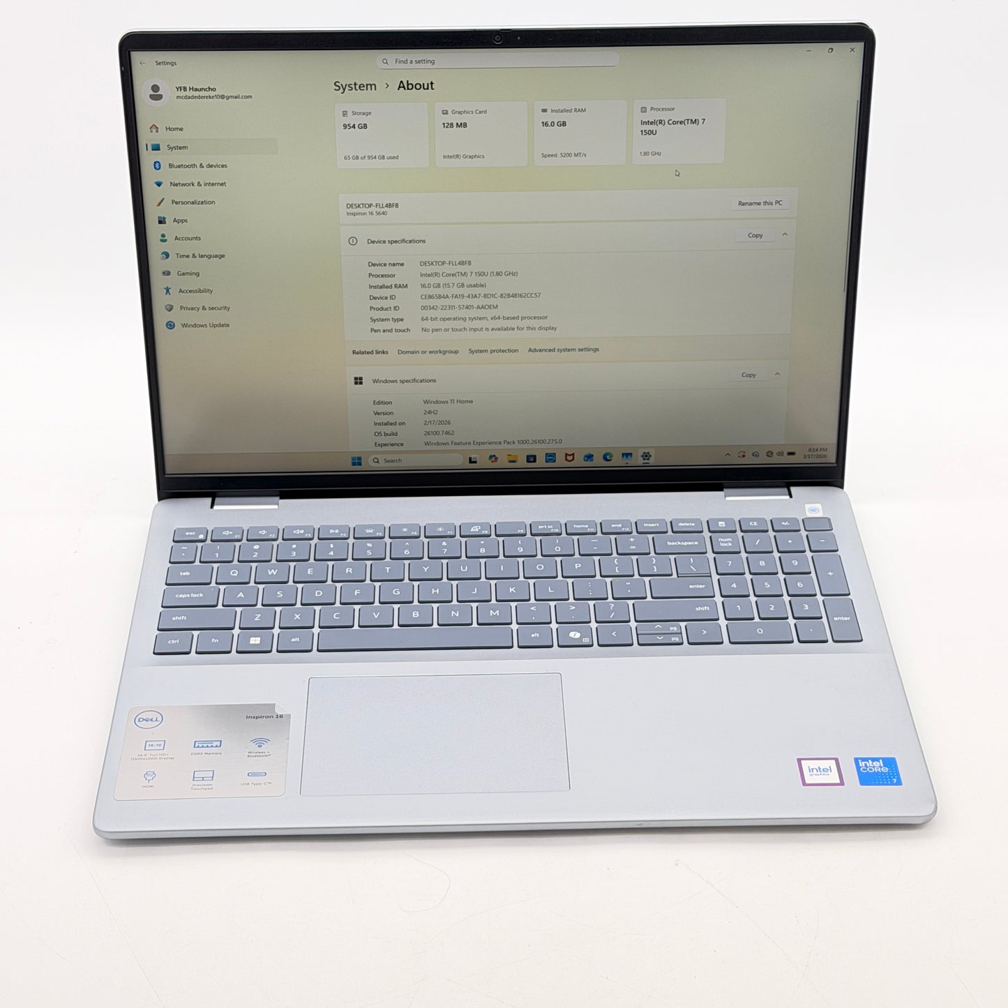 Dell Inspiron 16 5640 16" Laptop Intel Core 7 150U 16GB RAM 1TB SSD Tested Works