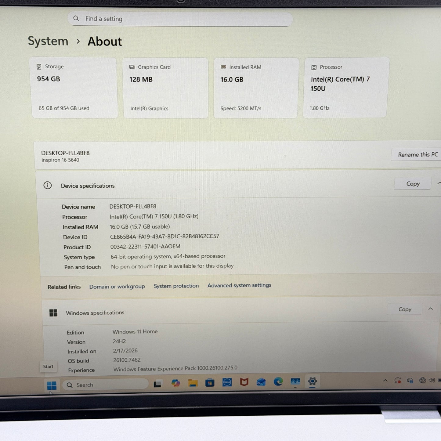 Dell Inspiron 16 5640 16" Laptop Intel Core 7 150U 16GB RAM 1TB SSD Tested Works