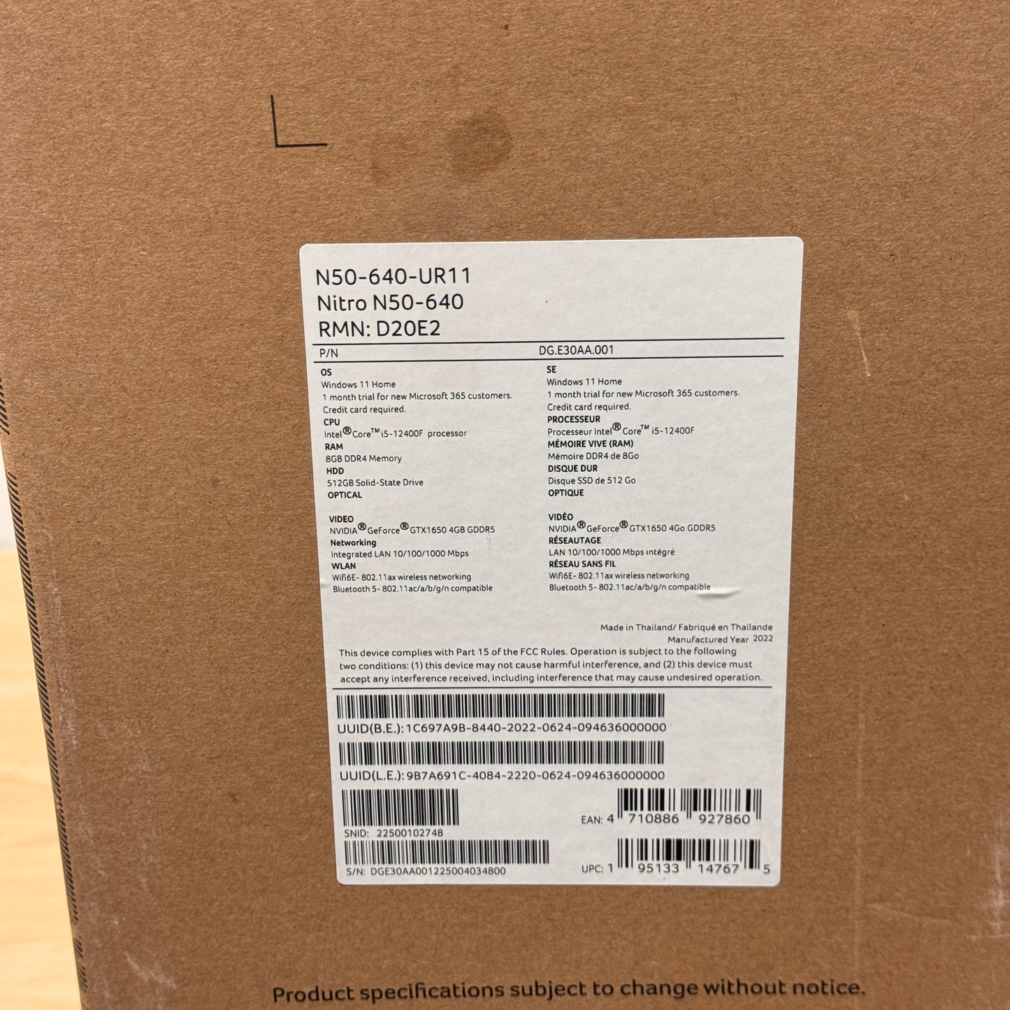 Acer Nitro 50 Desktop Computer - Black - New Open Box