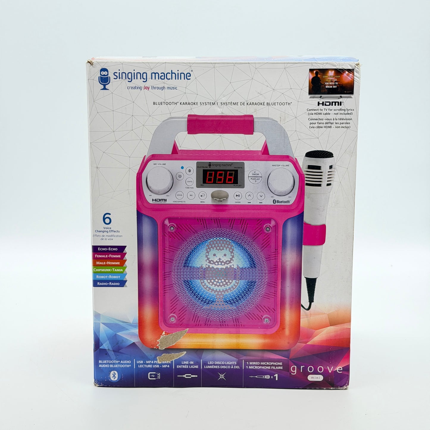 Singing Machine Portable Karaoke Machine with Wired Microphone, Bluetooth, LED Lights, CD+G Player & USB