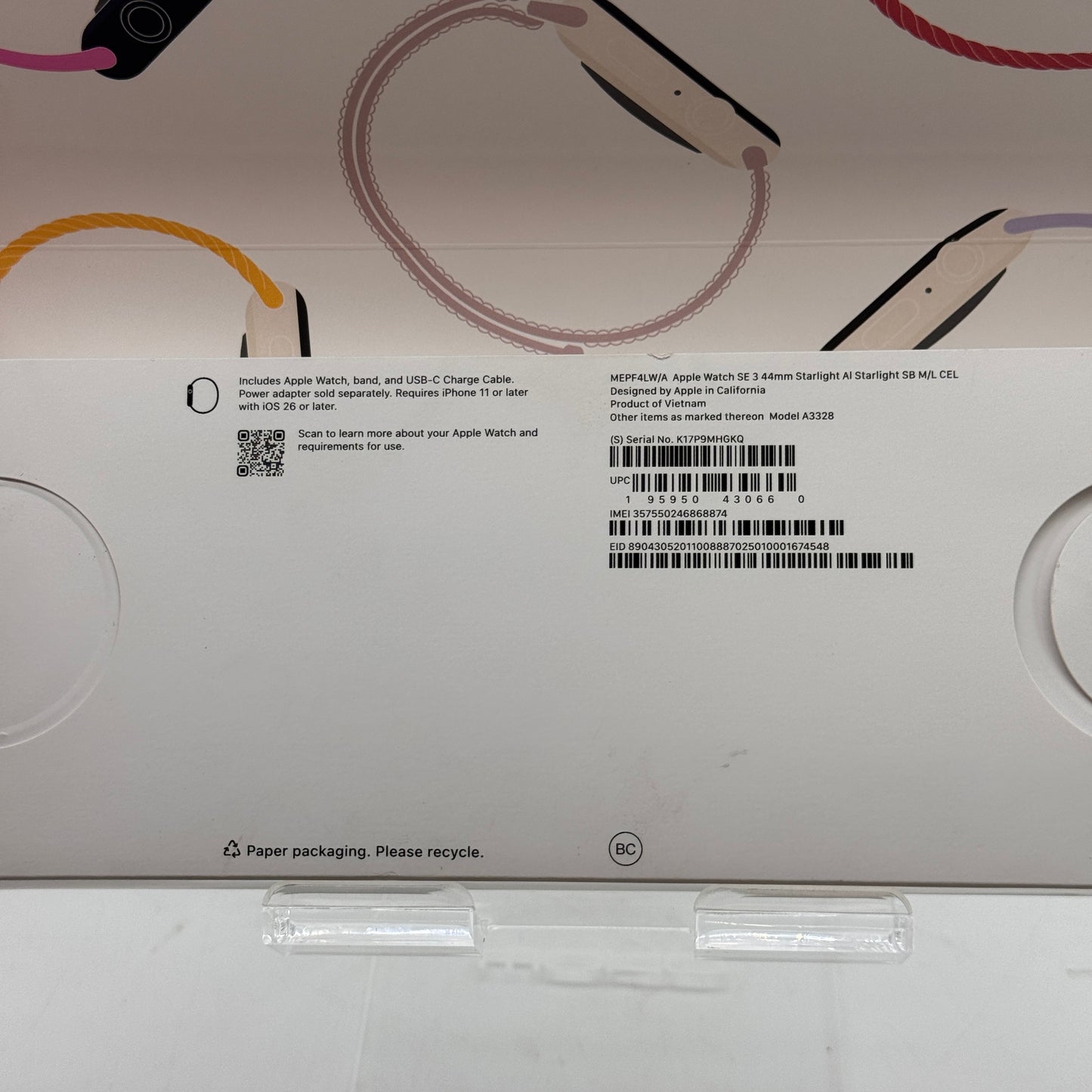 Apple Watch SE 3 Cellular 44mm A3328 2025 White Unlocked M/L