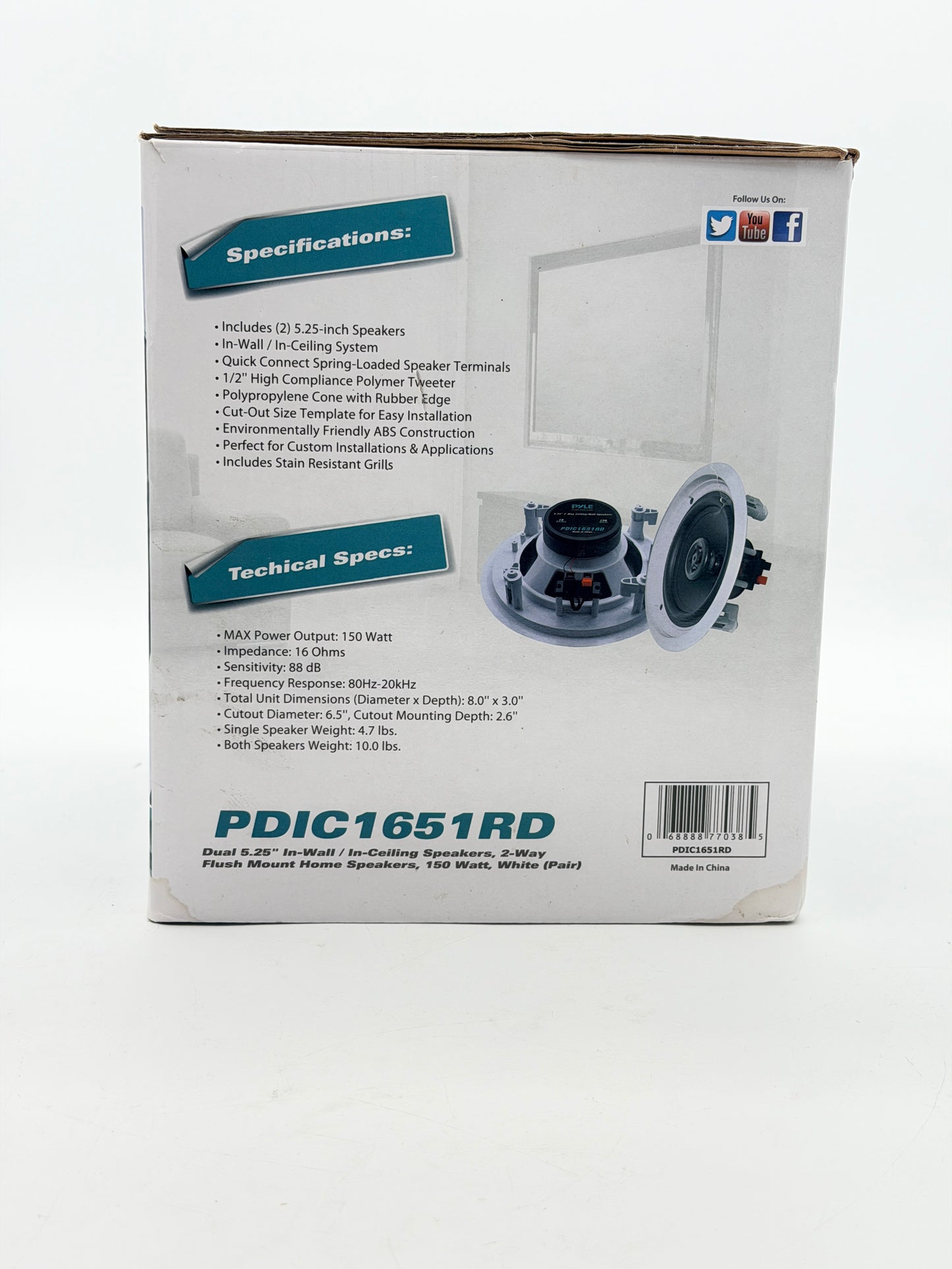 Pyle PDIC1651RD In-Ceiling Speaker White New In Box
