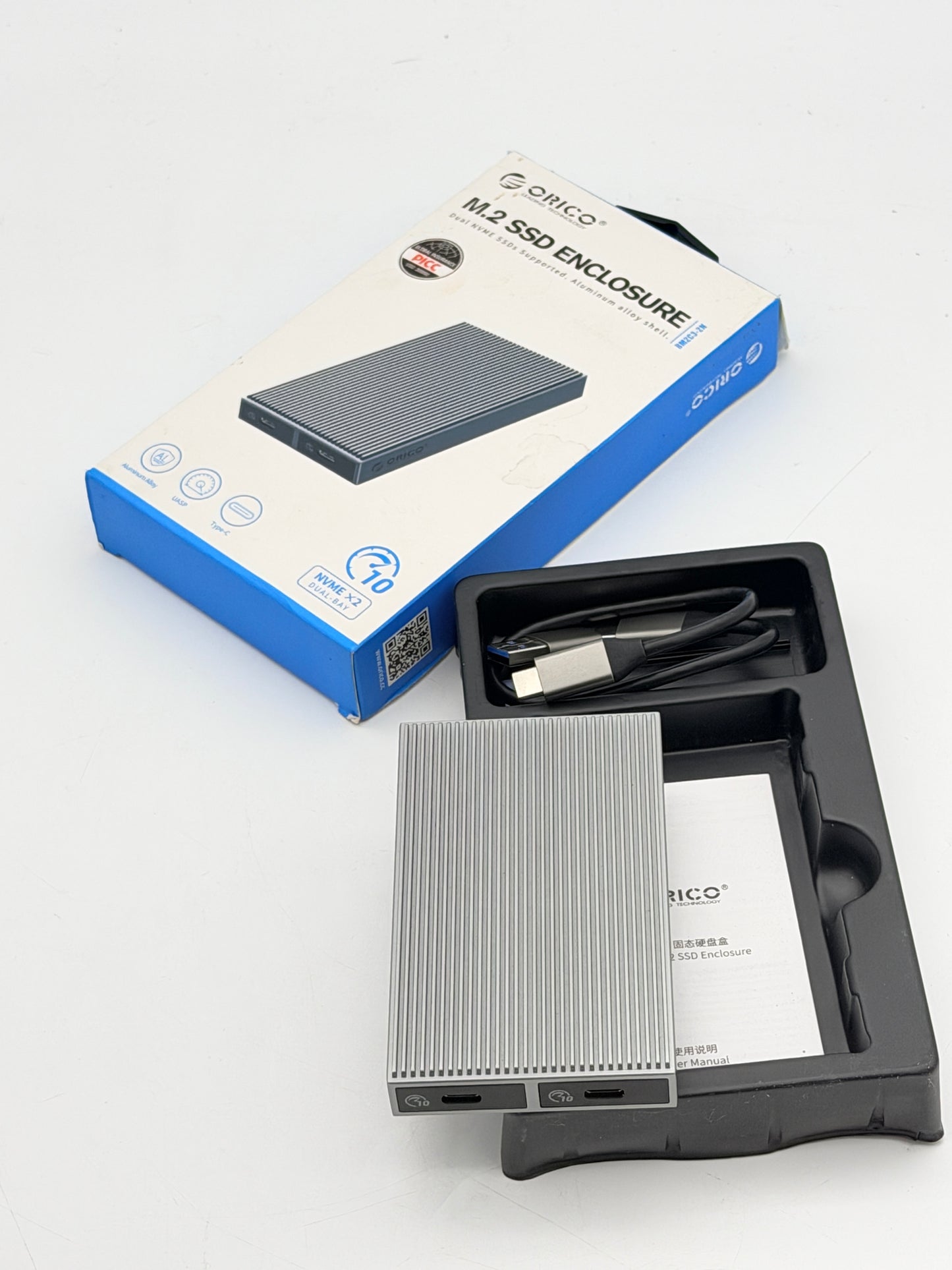 Orico M.2 SSD Enclosure Dual NVME SSD Supported Black New Open Box