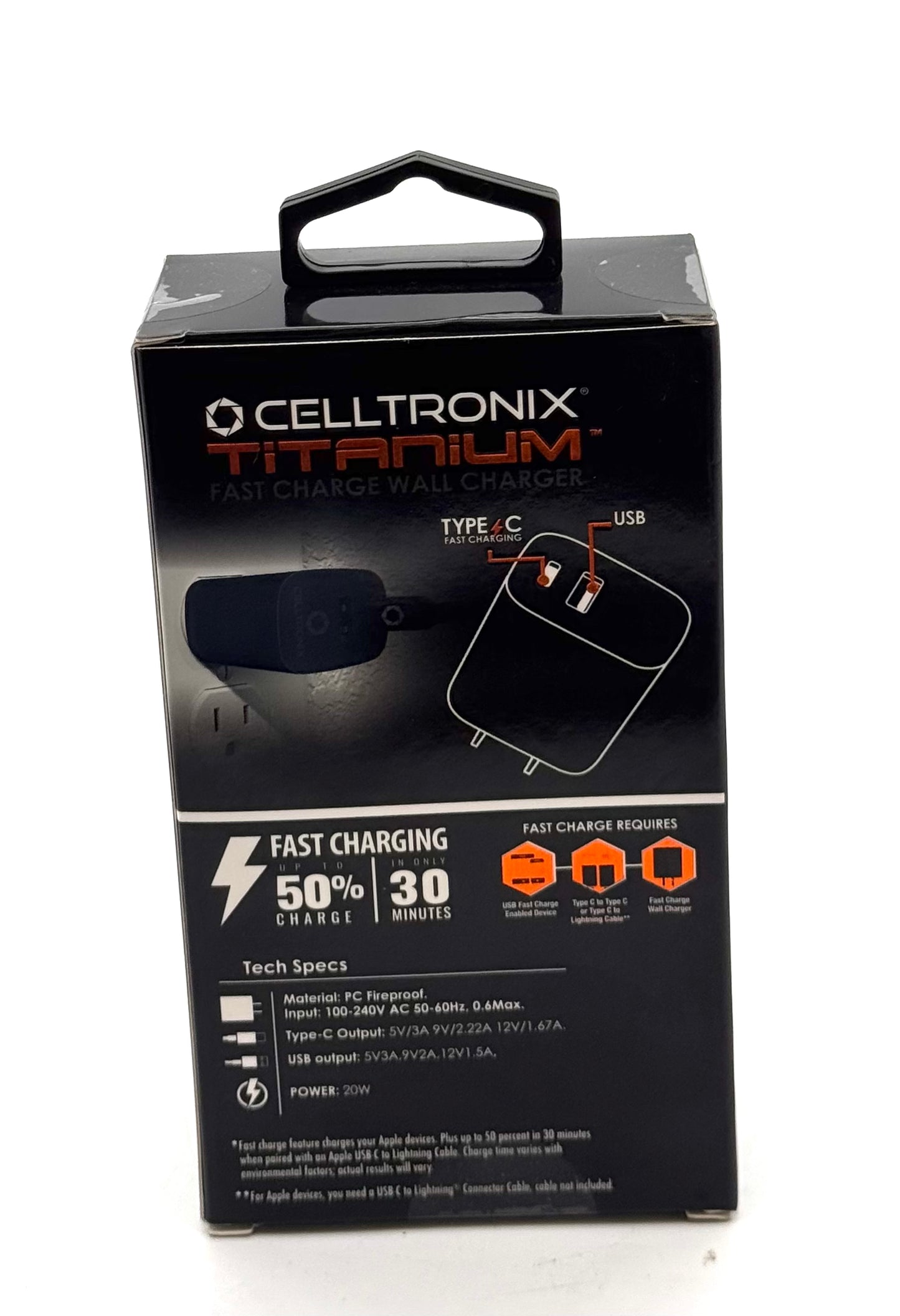 Celltronix Titanium Type-C Fast Charger Dual Port 20w USB C Wall Charger Black