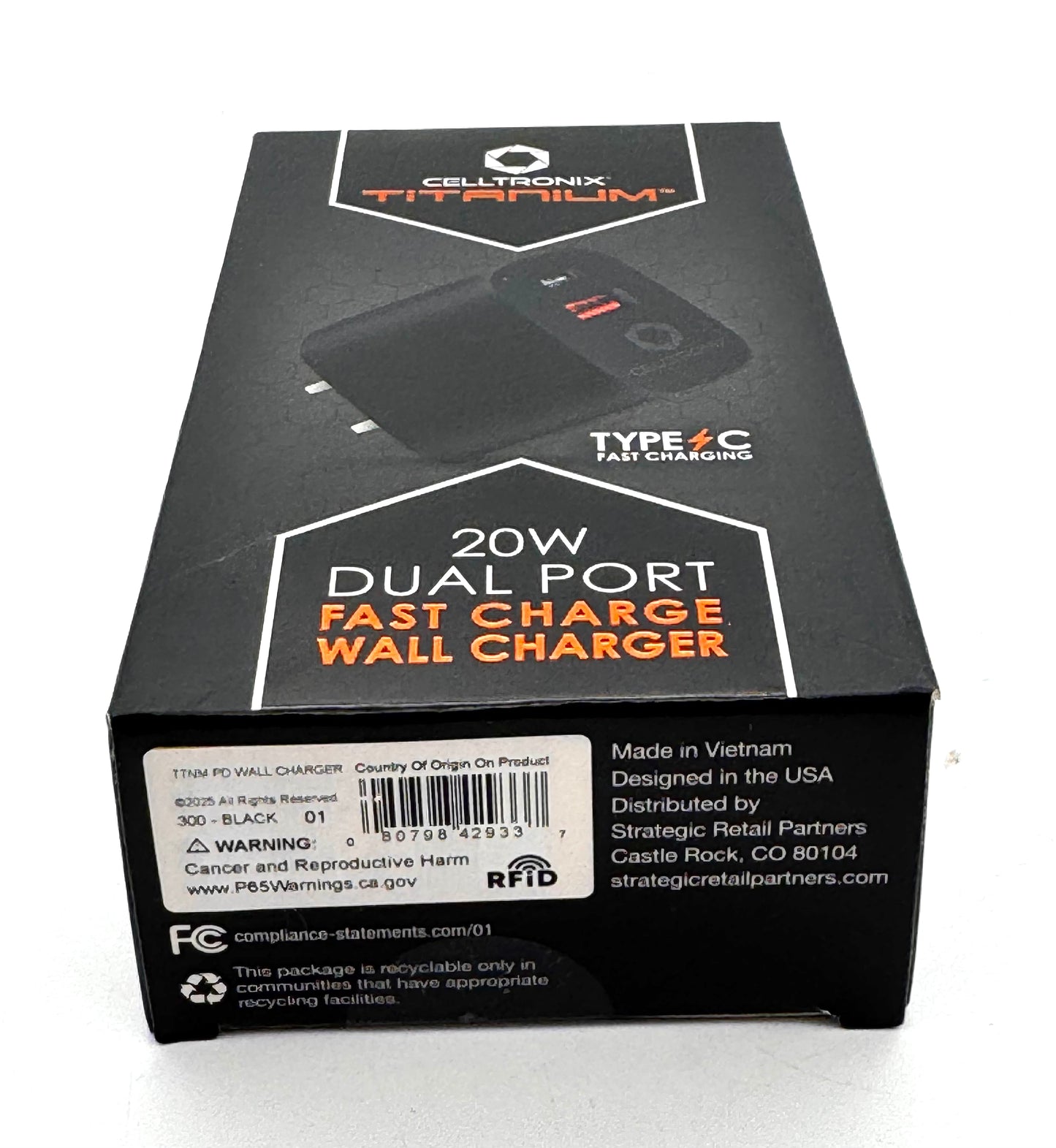 Celltronix Titanium Type-C Fast Charger Dual Port 20w USB C Wall Charger Black