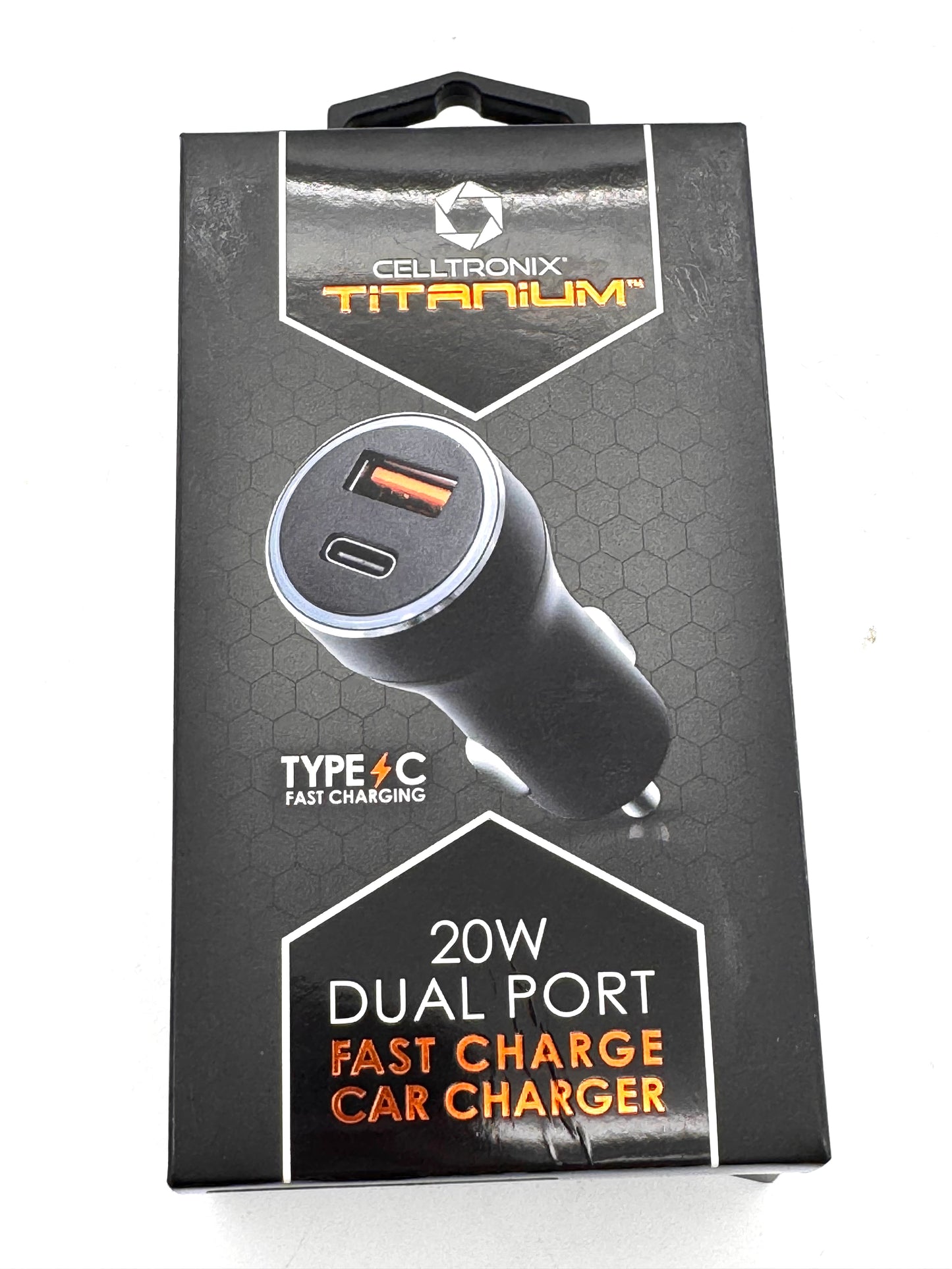 Celltronix Titanium Type-C Fast Charging 20W Dual Port Car Charger - Black