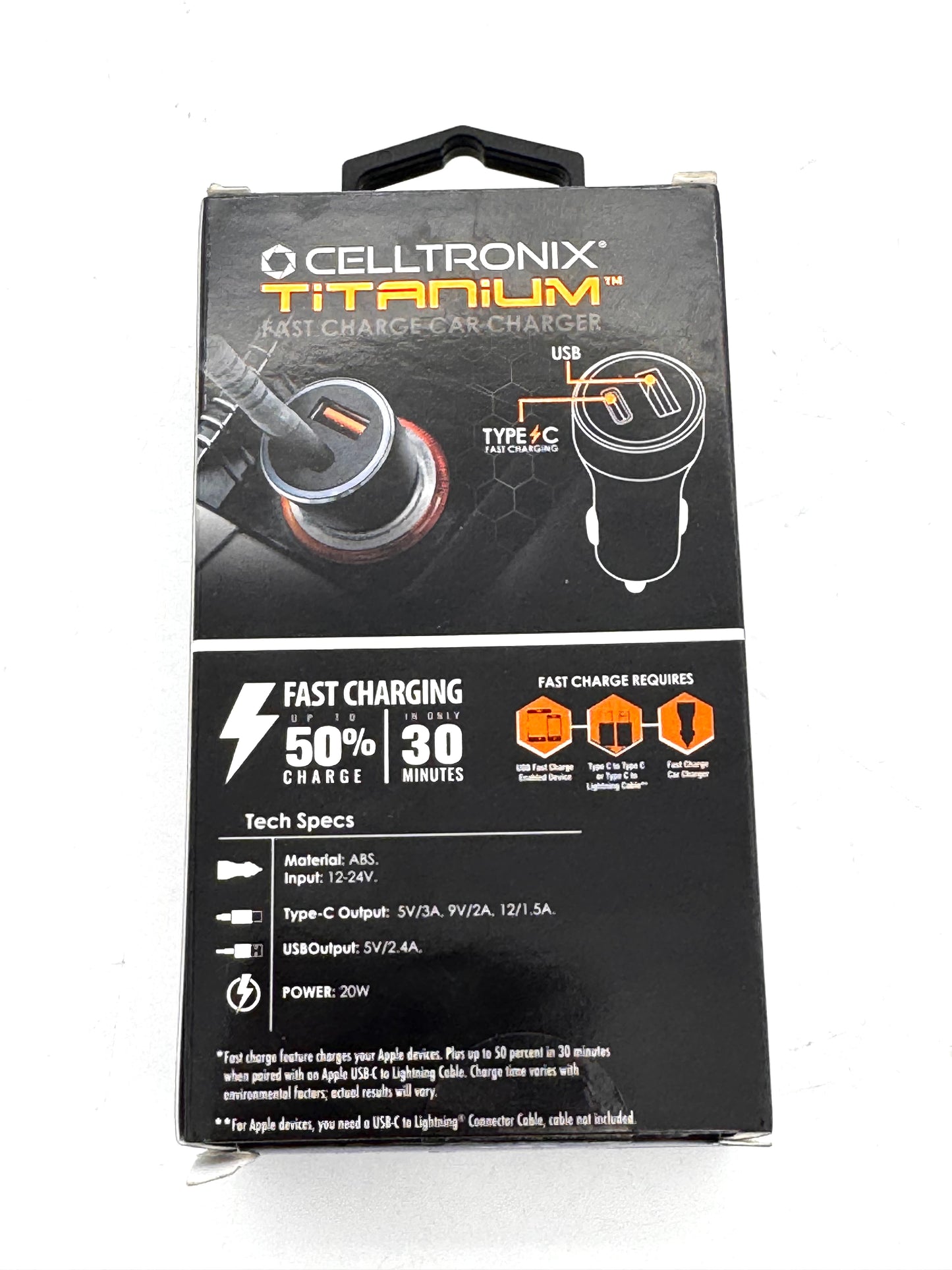 Celltronix Titanium Type-C Fast Charging 20W Dual Port Car Charger - Black