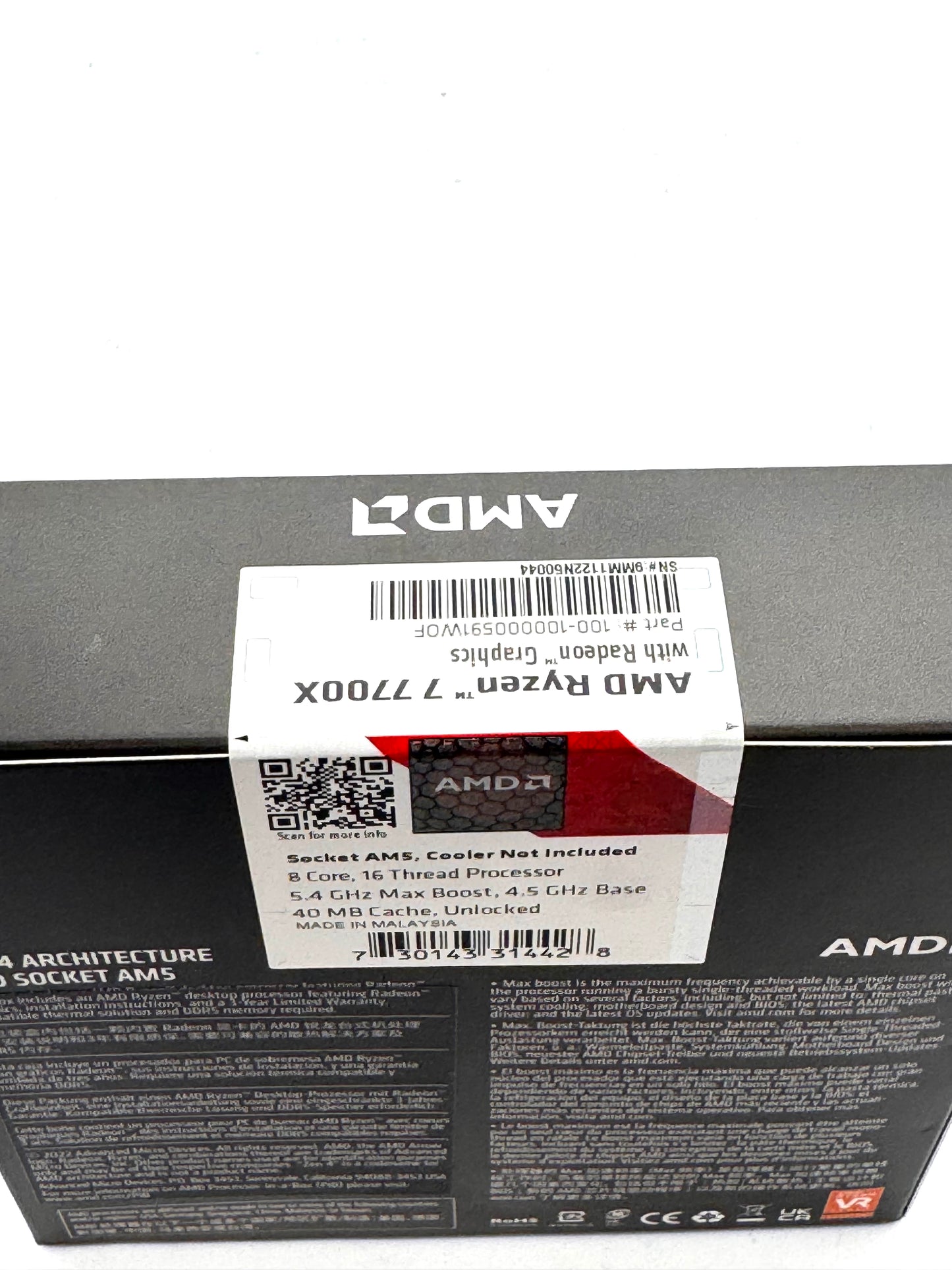 AMD Ryzen 7 7700X AM5 8-Core 16-Thread 5.4GHz Unlocked CPU New In Box