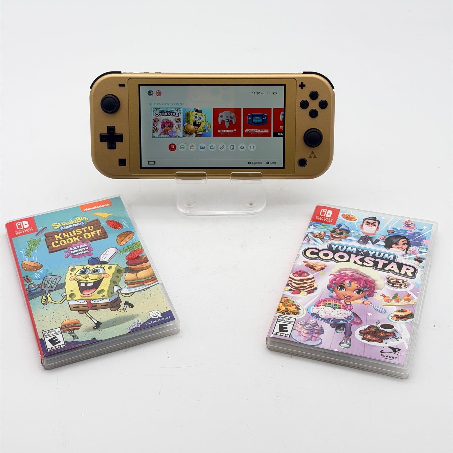 Nintendo Switch Lite Hyrule Edition Gold Console Bundle w/ SpongeBob & Yum Yum
