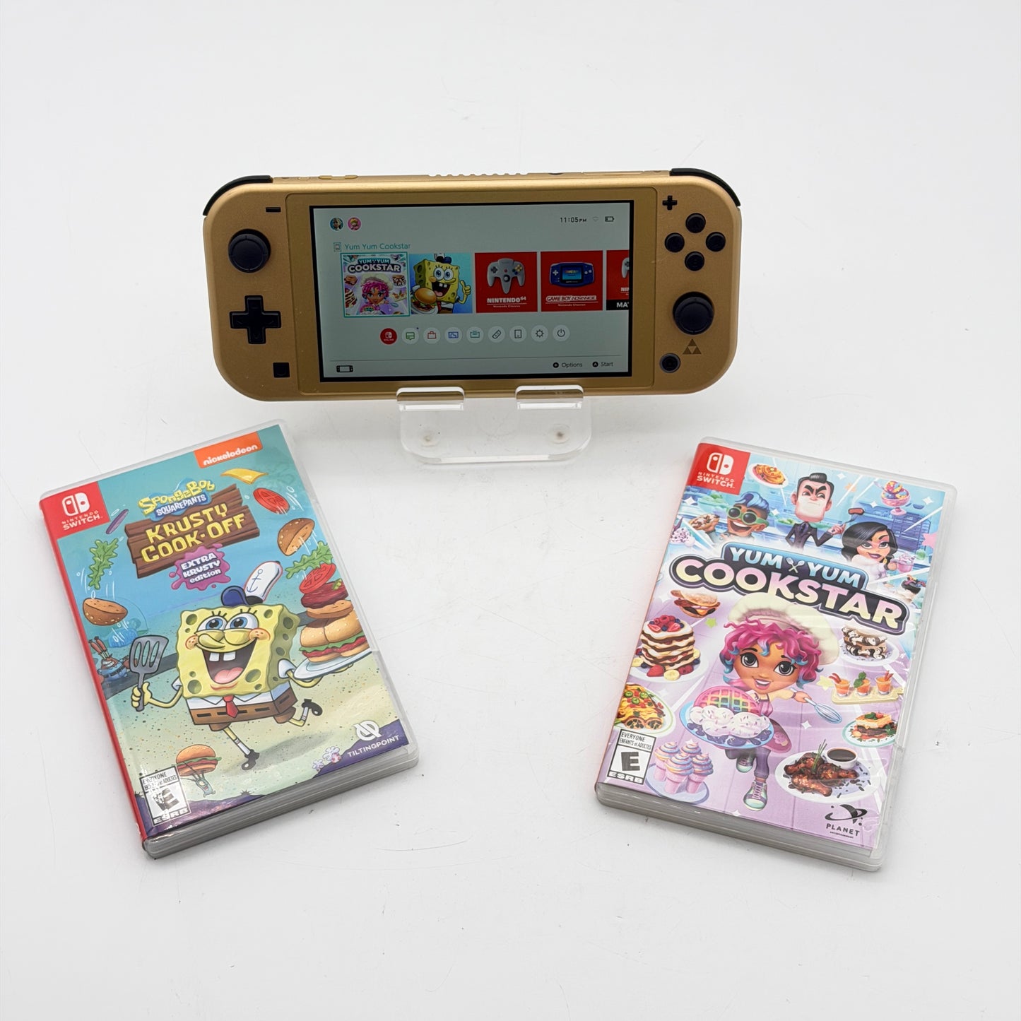 Nintendo Switch Lite Hyrule Edition Gold Console Bundle w/ SpongeBob & Yum Yum