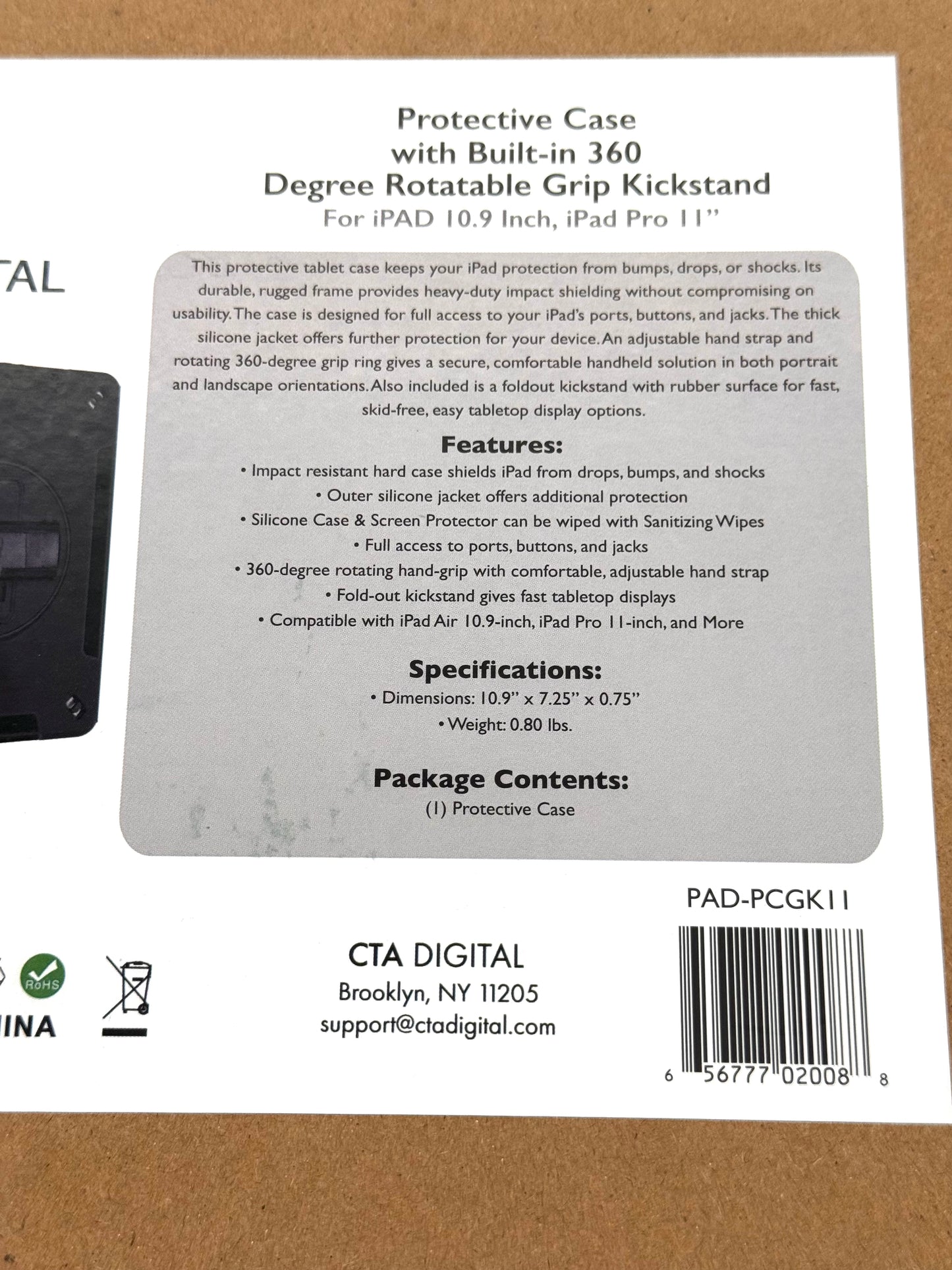 CTA Digital Protective Case with Built-in 360 Degree Rotatable Grip Keyboard for iPad 10.9'' and iPad Pro 11'' - Black