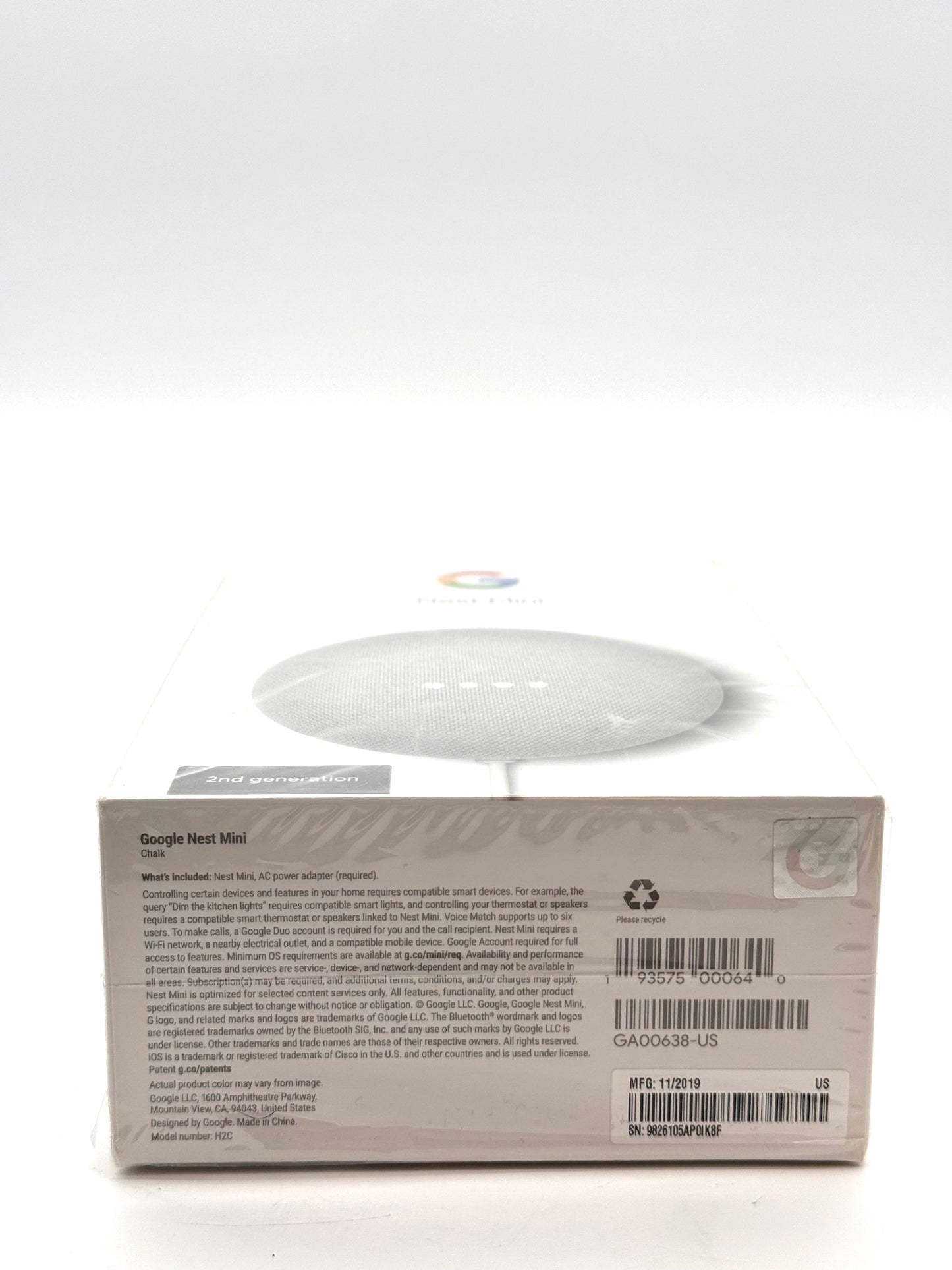 Google Nest Mini 2nd Gen Smart Speaker (GA00638) - White