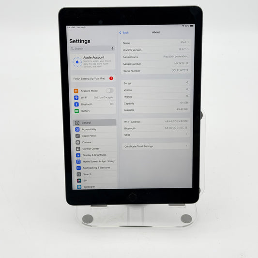 Apple iPad 9th Gen A2605 64GB Wi-Fi Only Black Used Grade A Tested