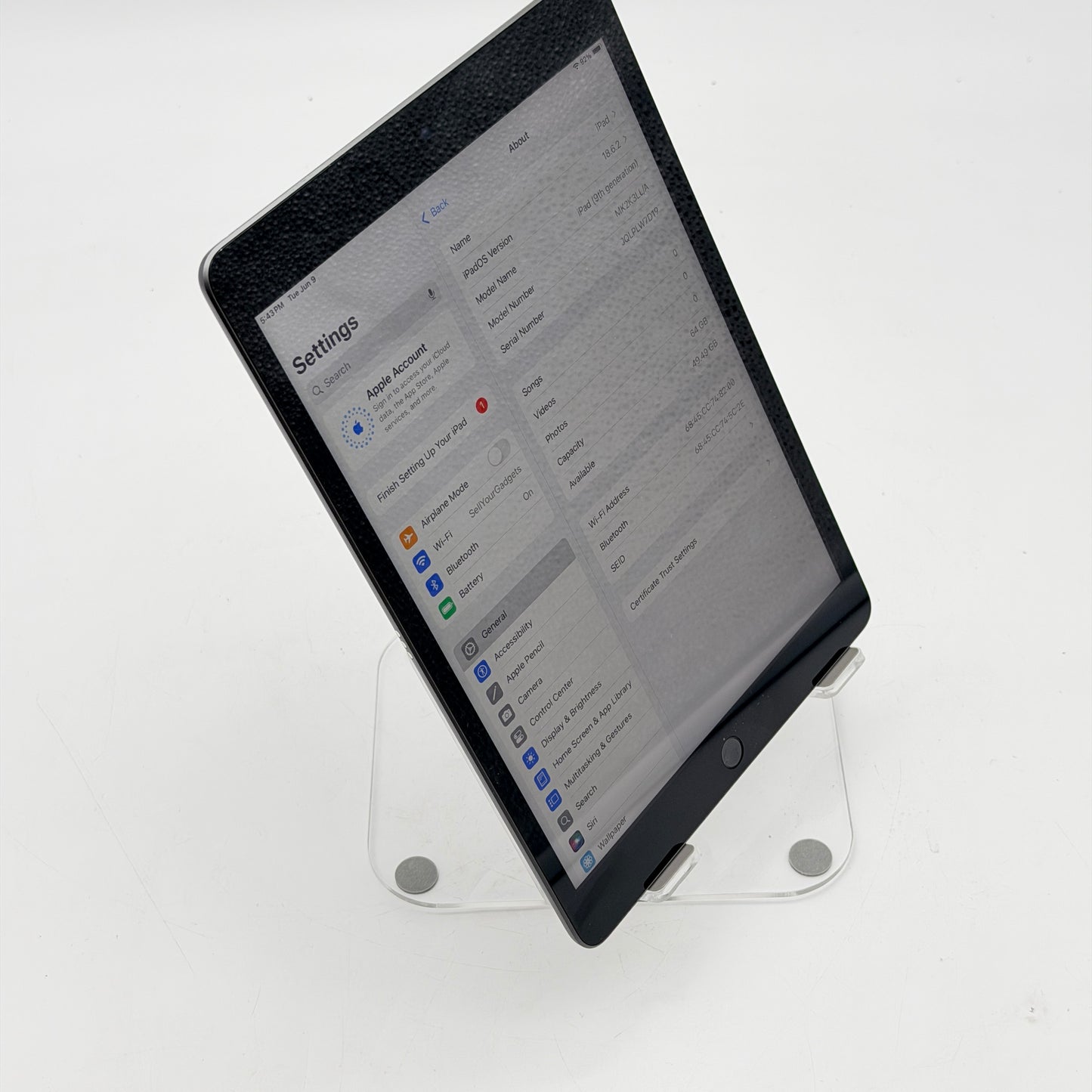 Apple iPad 9th Gen A2605 64GB Wi-Fi Only Black Used Grade A Tested