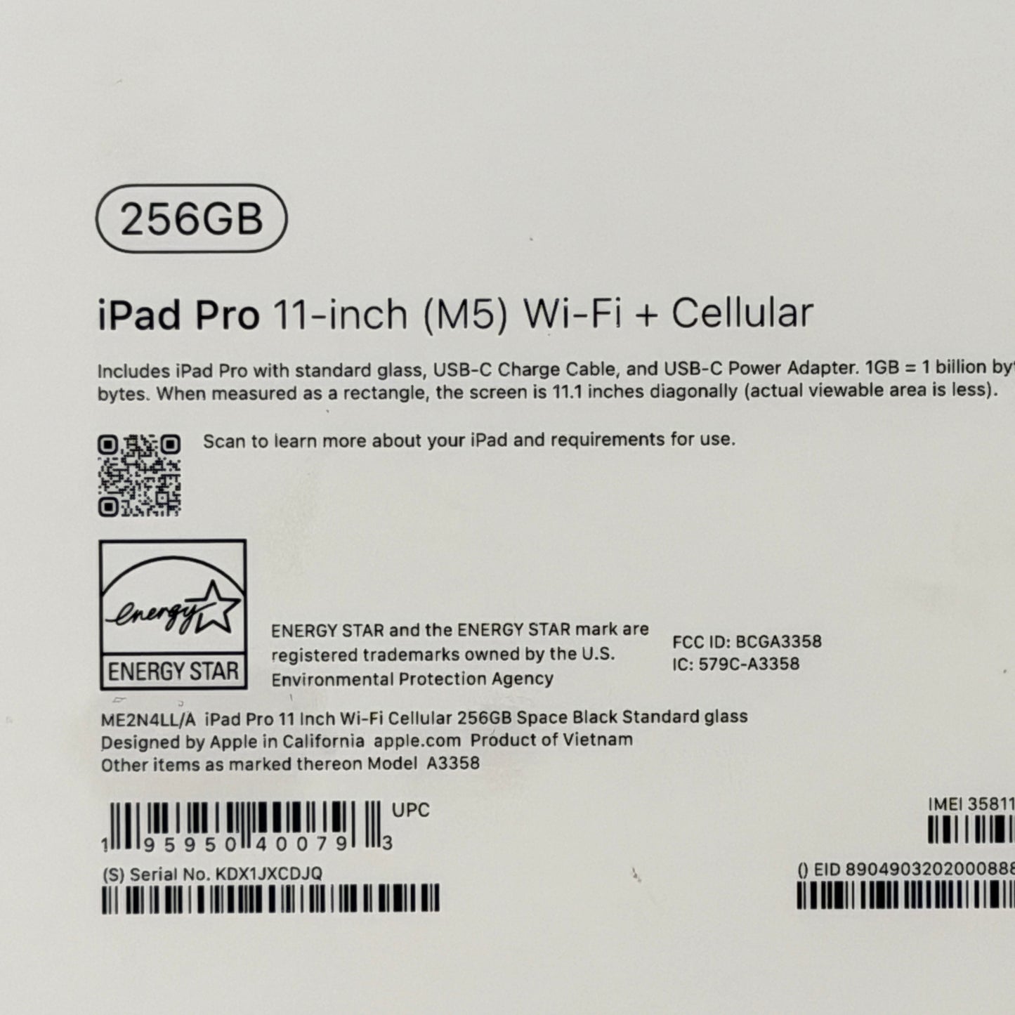 Apple iPad Pro 11" (M5) (2025) 256GB Space Gray WiFi + Cellular Unlocked - Used With Box