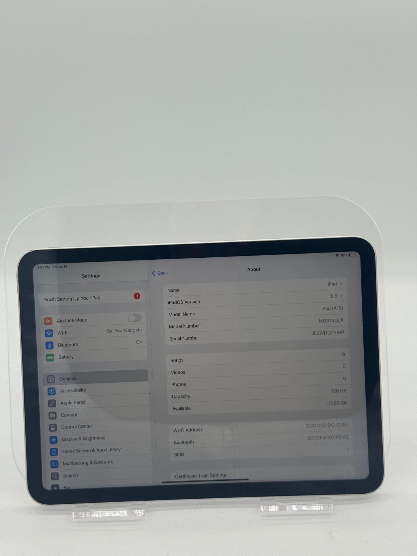Apple iPad A16 A3354 128GB Gray Tablet - New Open Box - Unlocked