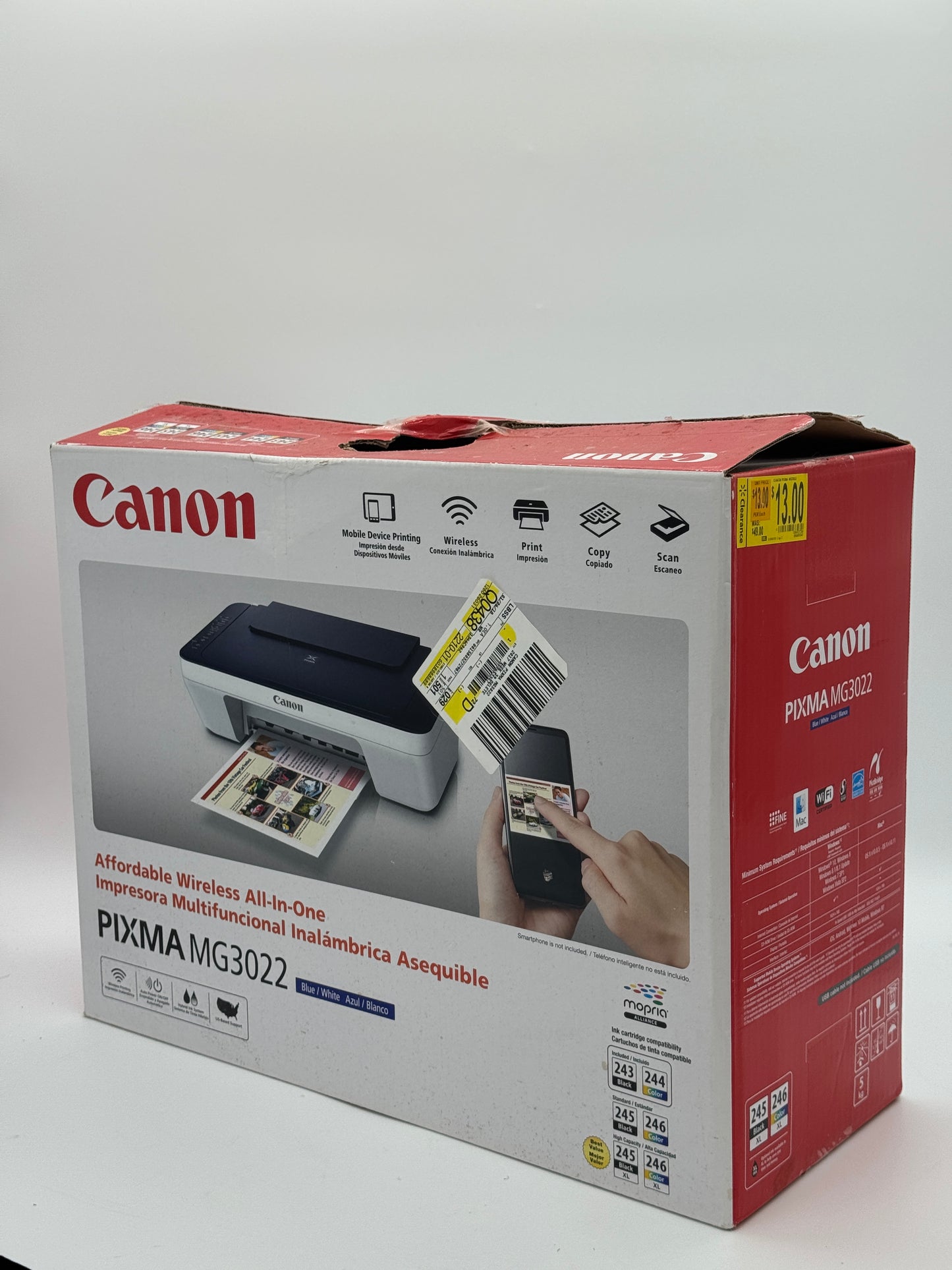 Canon Pixma MG3022 Wireless All-In-One Printer - New In Box - White