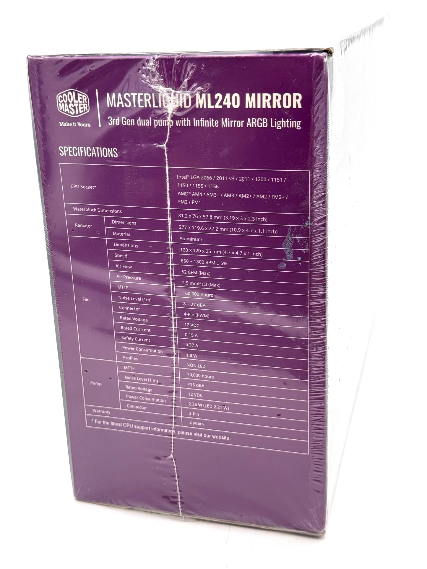 Cooler Master MasterLiquid ML240 Mirror ARGB AIO CPU Liquid Cooler 240mm NEW