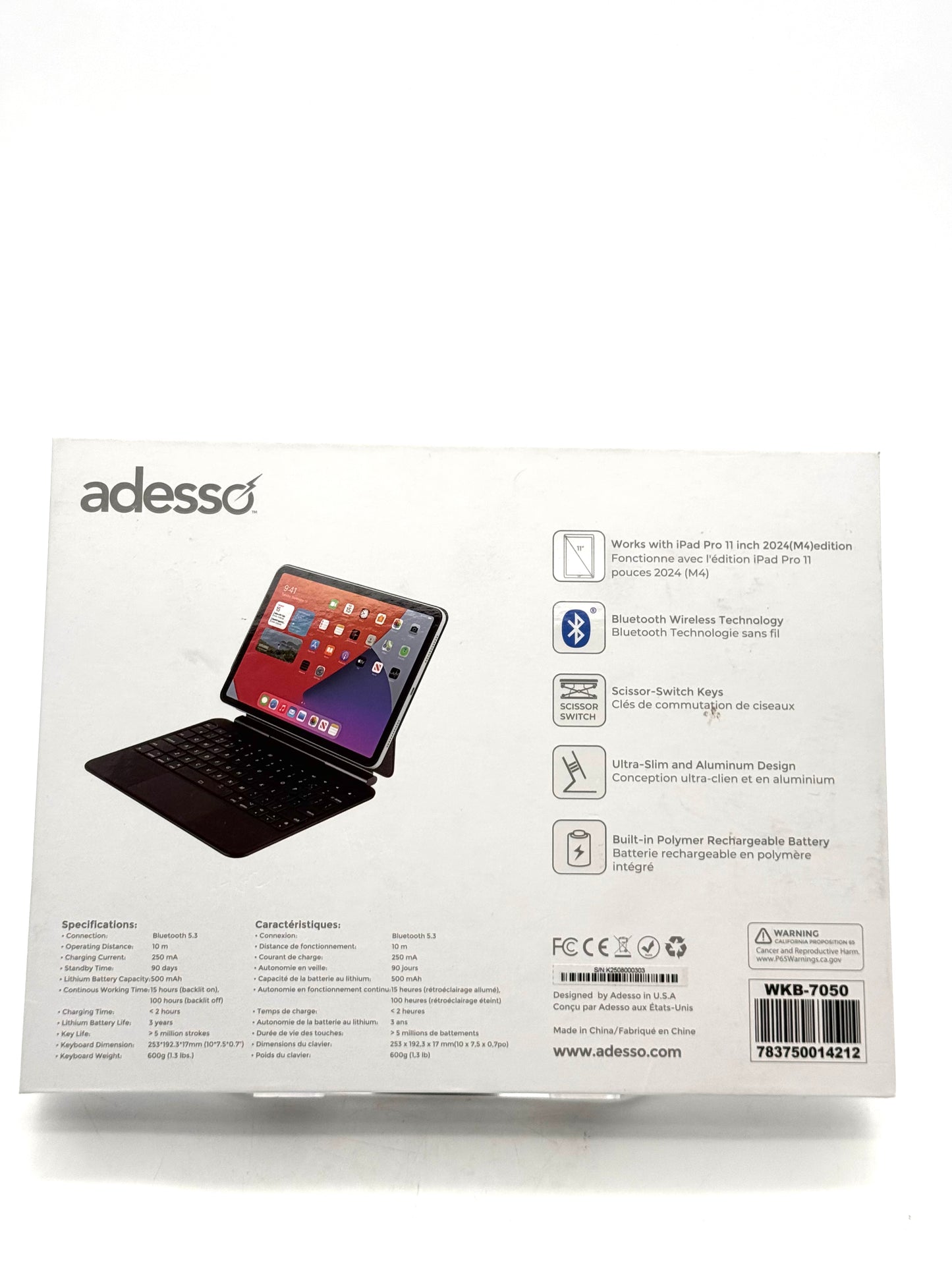 Adesso EasyTouch Folio 7050 Bluetooth Keyboard Case for iPad Pro 11" Black