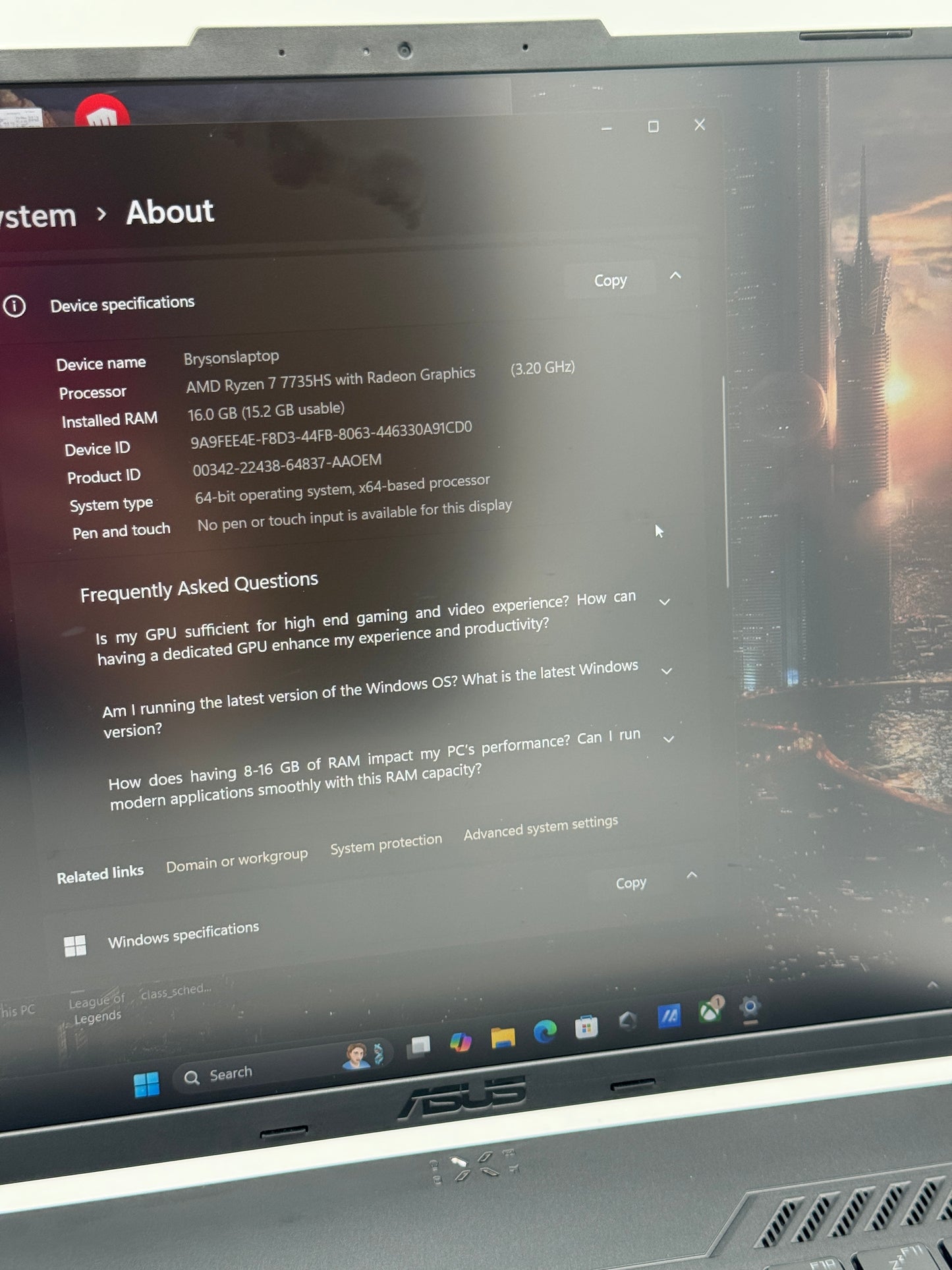 Asus TUF Gaming A16 Laptop | AMD Ryzen 7 | 16GB RAM | 512GB SSD | Used