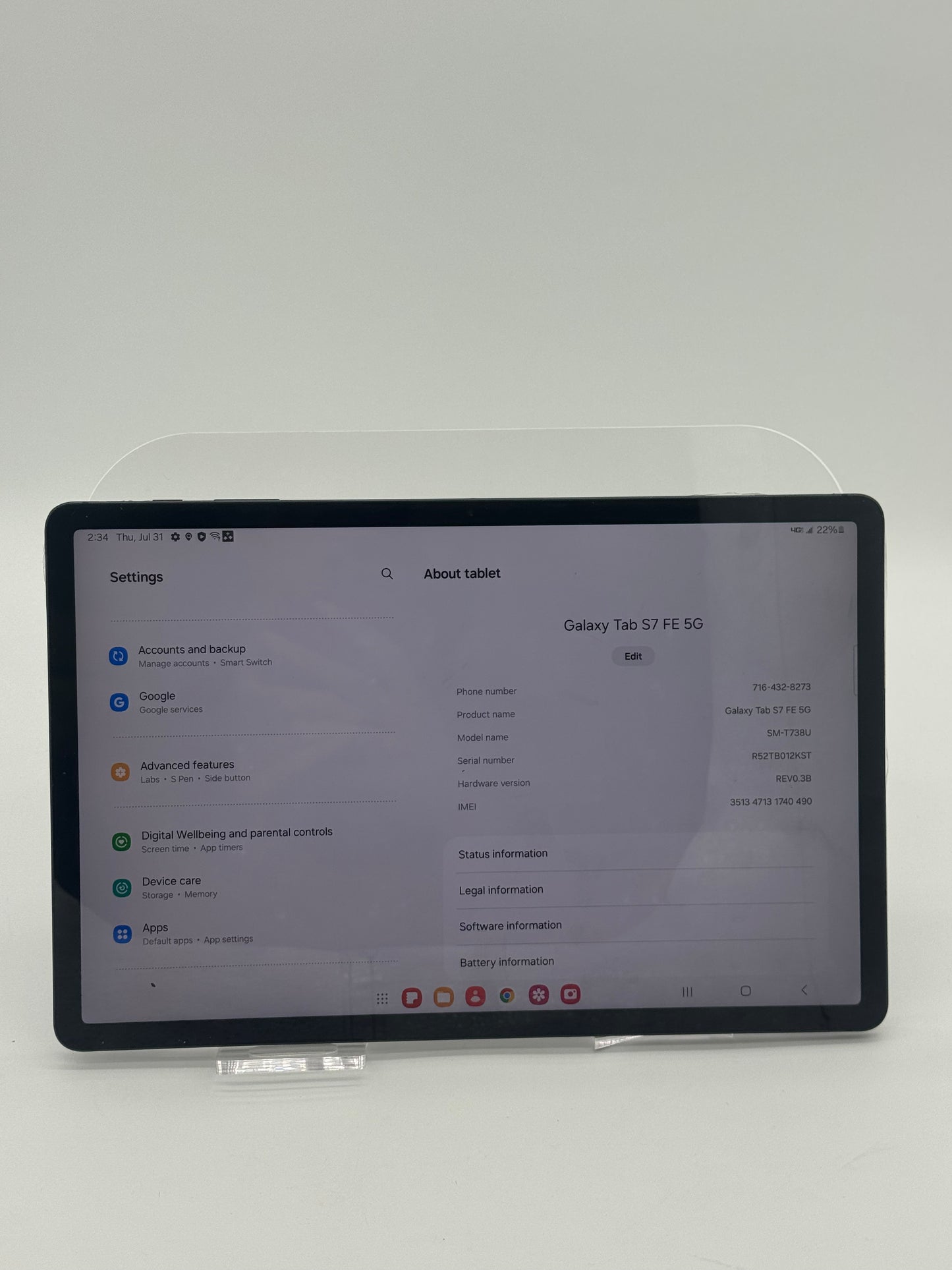 Samsung Galaxy Tab S7 FE 5G - Blue - 64GB - Used - Very Good Condition