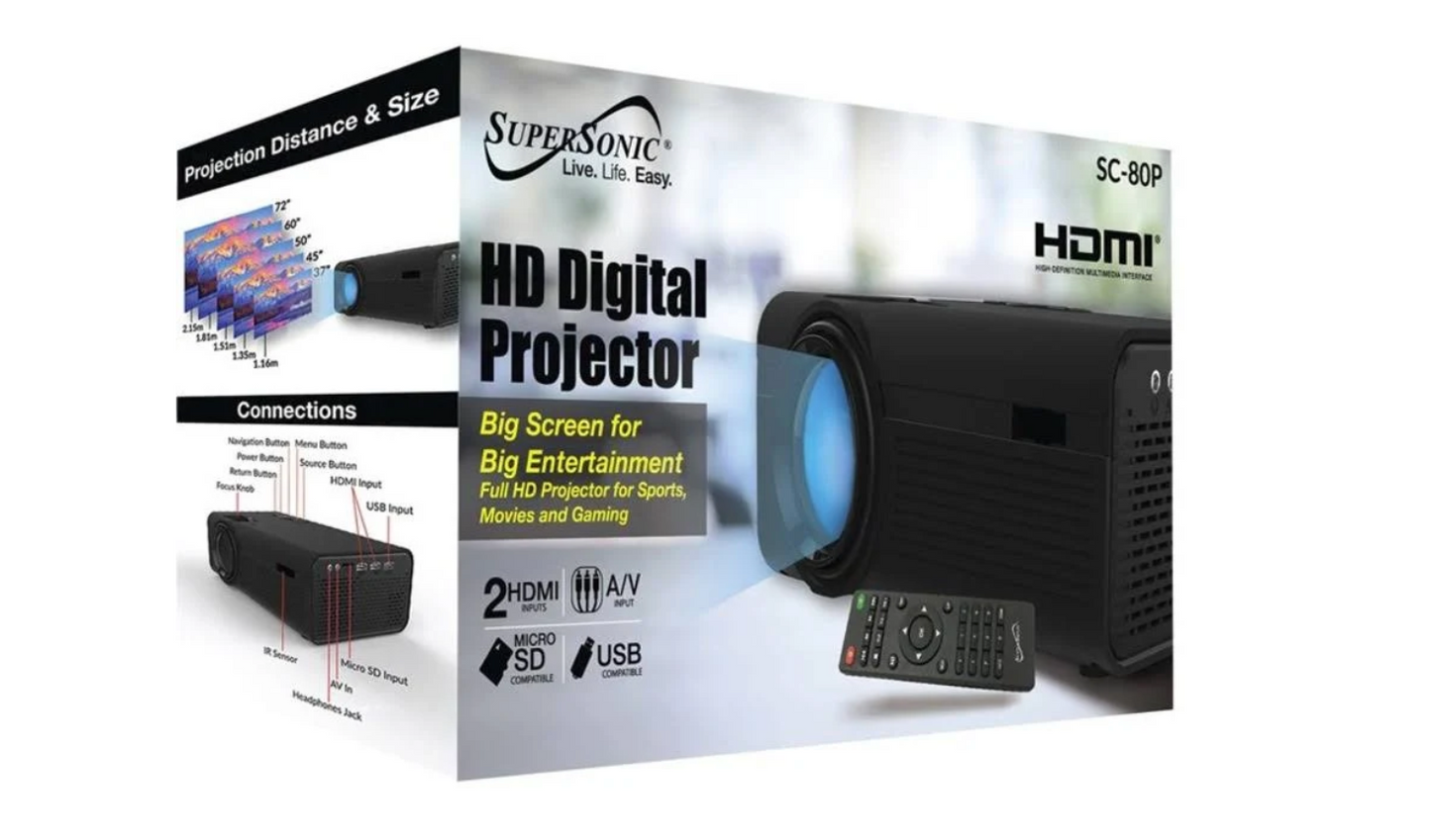 SuperSonic SC-80P HD Digital Projector Home Theater Movie HDMI USB