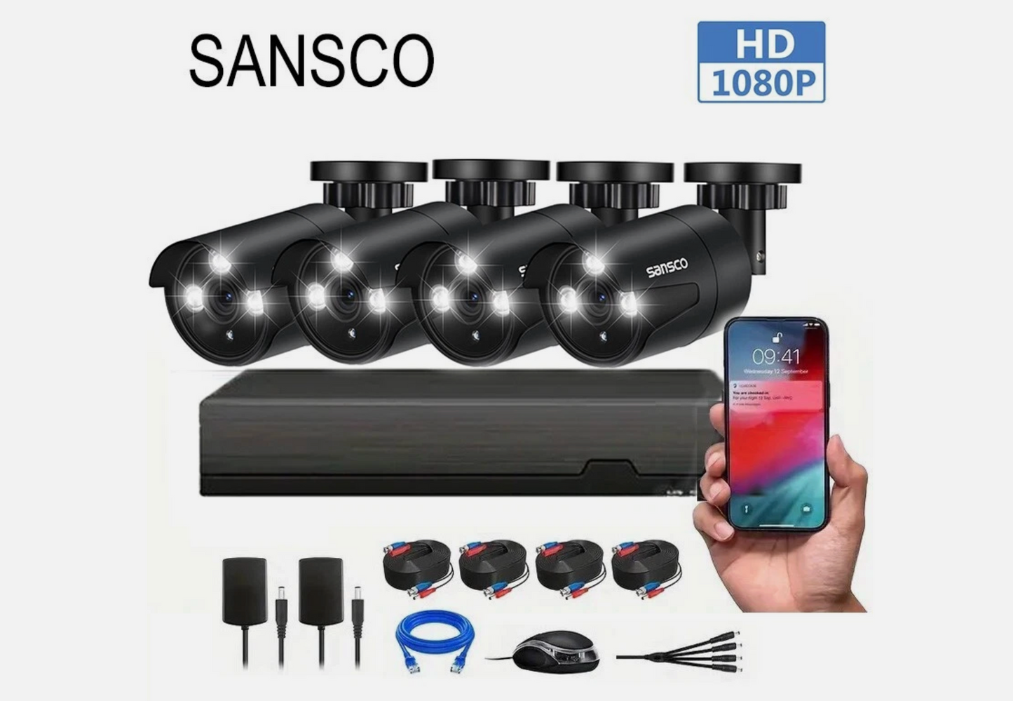 Sansco 5MP Lite 8CH HD DVR CCTV Security Camera System - 1080P Home Outdoor Surveillance - Black